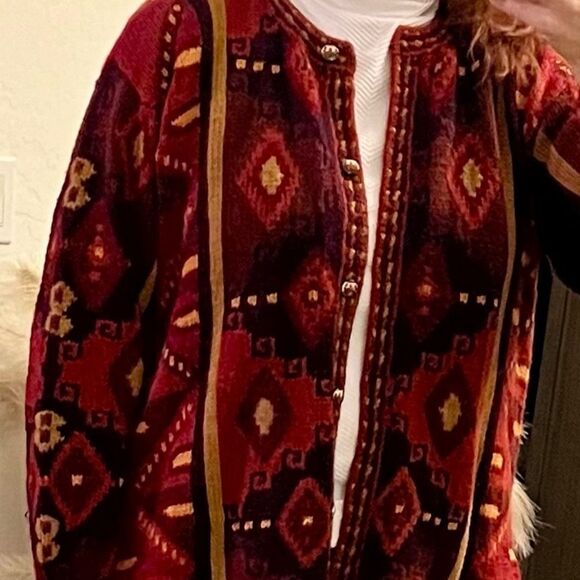 Vtg Perez 100% Baby Alpaca Hand Made Peru Southwest Aztec Oversized Cardigan L - Picture 14 of 14